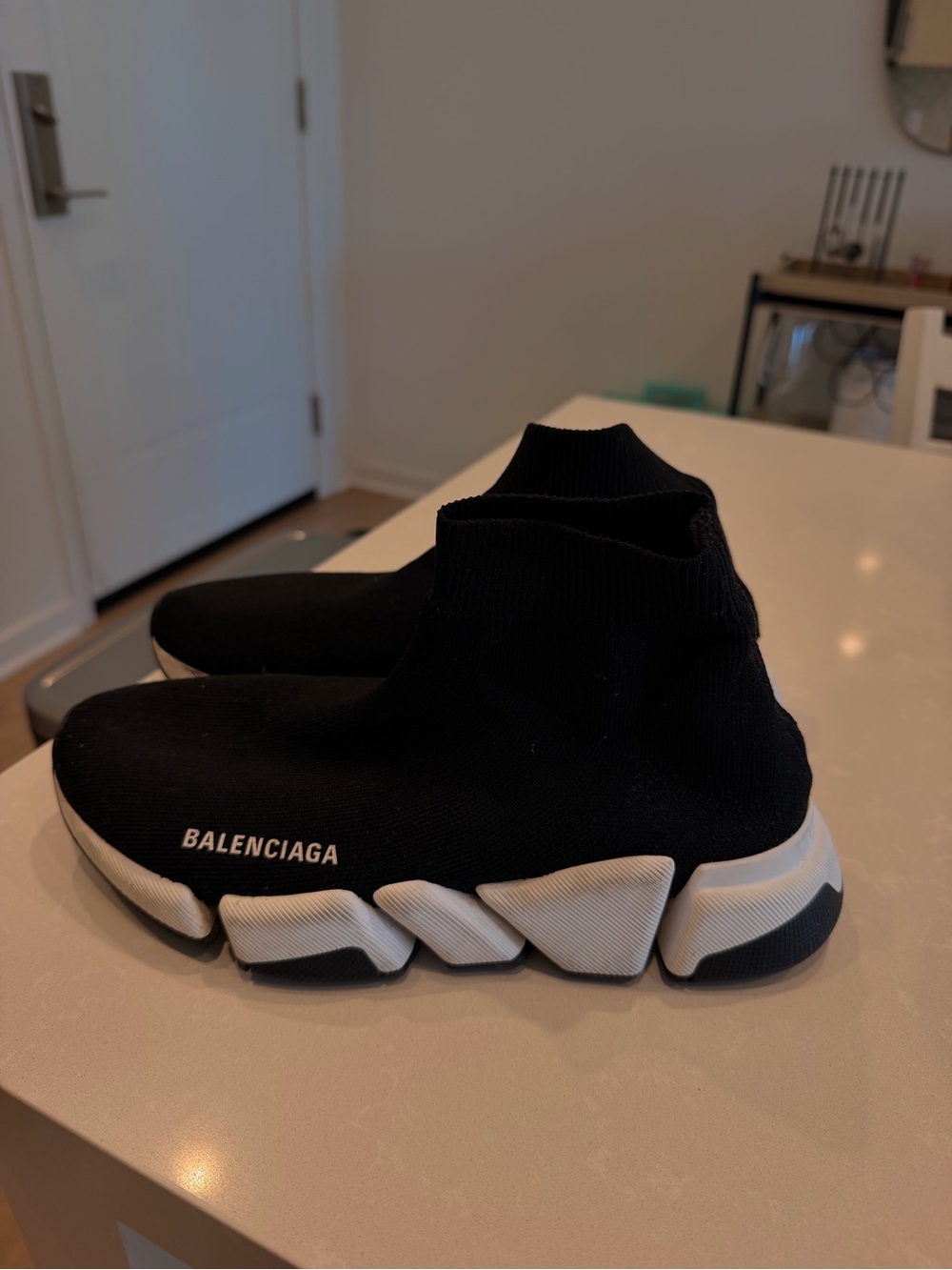 Balenciaga Black and White Speed Sock Runner Sneakers